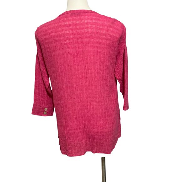 Soft Surroundings XS Hot Pink Linen Cotton Blend Textured Button Down Shirt - Picture 5 of 7